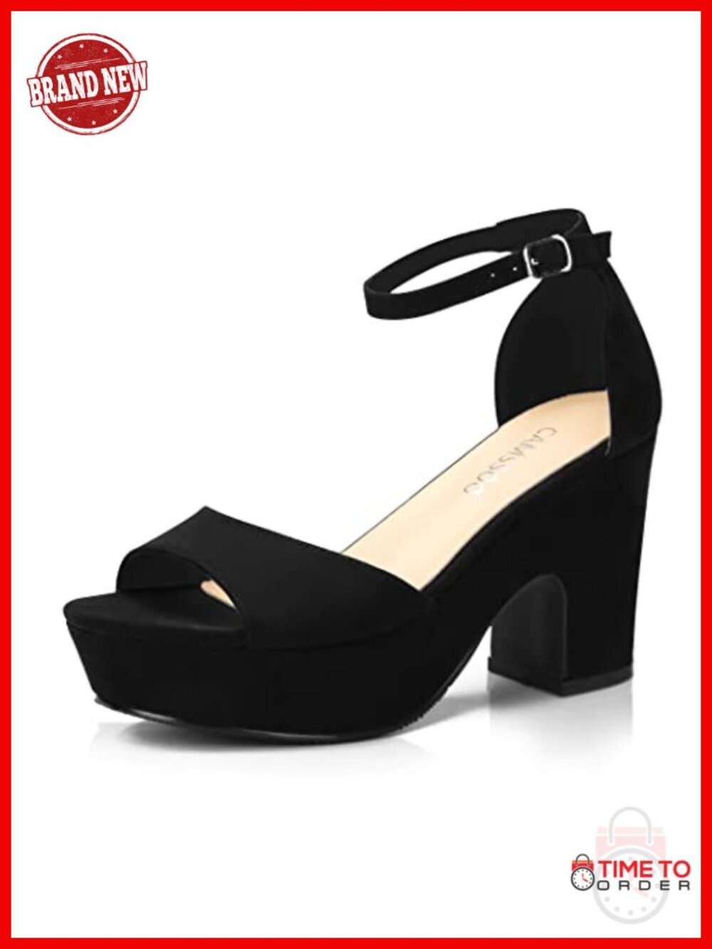Suede Platform Heels Chunky Block Open Toe Ankle Strap Sandals